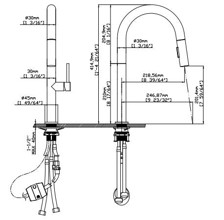 black_gold_pull_out_kitchen_tap_dimensions