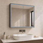 black illuminated bathroom mirror cabinet with sensor 