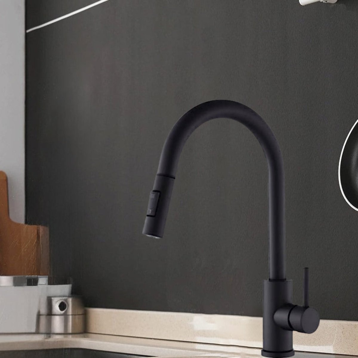 Black Kitchen Mixer Tap with Pull-Out Spray Secondary image