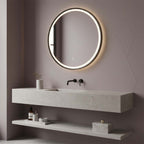 black round led bathroom mirror with demister and light 