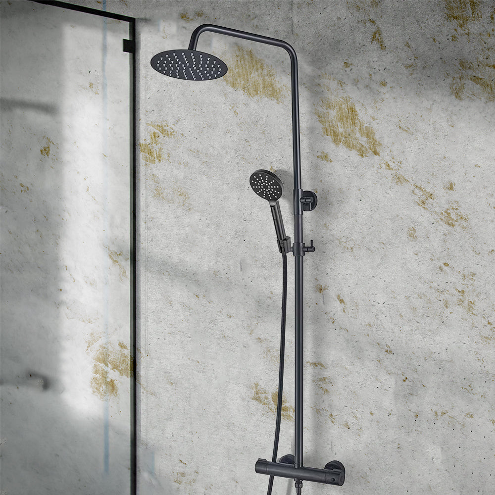 black shower riser rail with 2 outlets