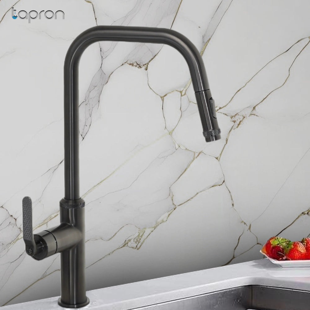 gunmetal kitchen tap with pull out spray