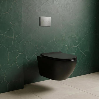 black toilet with chrome flush plate and 0.980m concealed cistern frame Main image