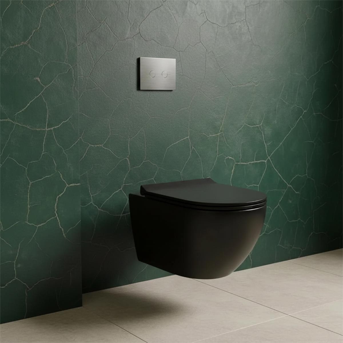 black toilet with chrome flush plate and 0.980m concealed cistern frame