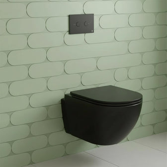 black wall hung toilet with black flush plate and 1.2m concealed cistern with frame Main image