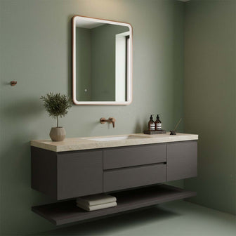 brushed bronze bathroom mirror with LED light and demister  Main image