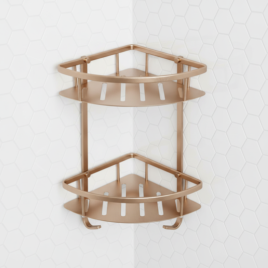Two Tier Corner Shower Basket - Brushed Bronze