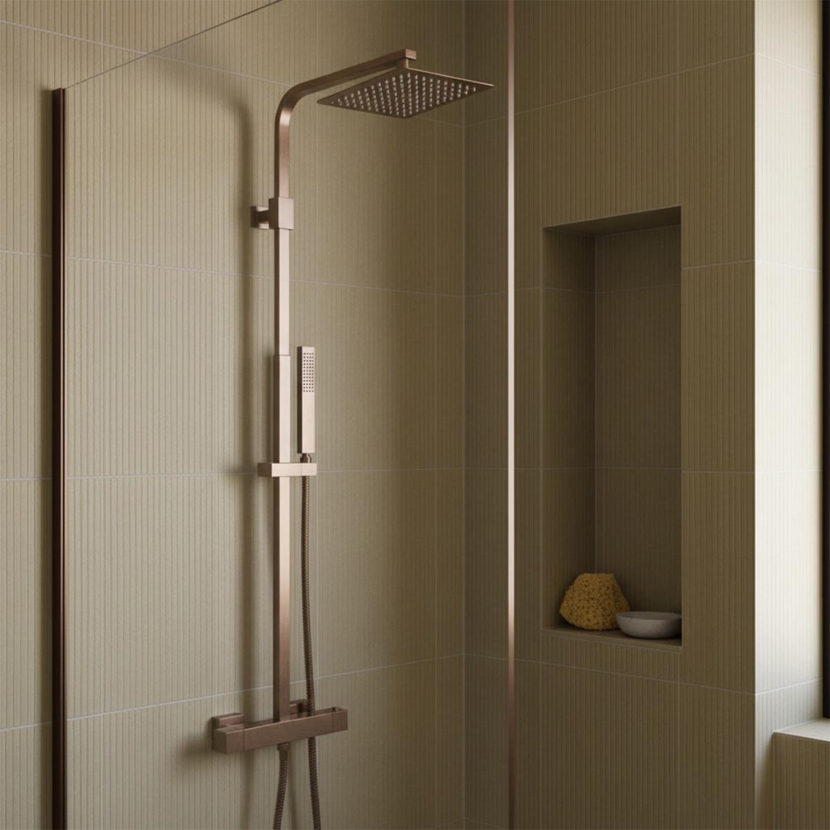 bronze exposed thermostatic shower valve with rigid riser and handset