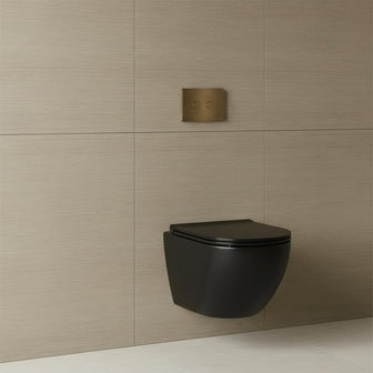 bronze flush plate with dual flush  concealed cistern and wall hung toilet  Main image