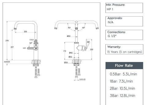 bronze kitchen tap TECHNICAL DETAILS