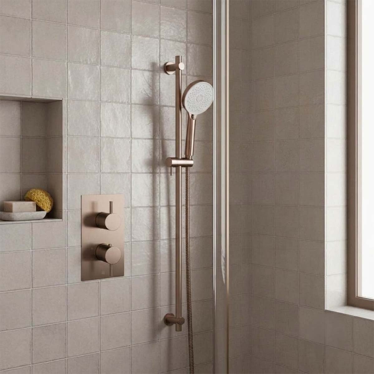 bronze shower riser kit with outlet and round handset 