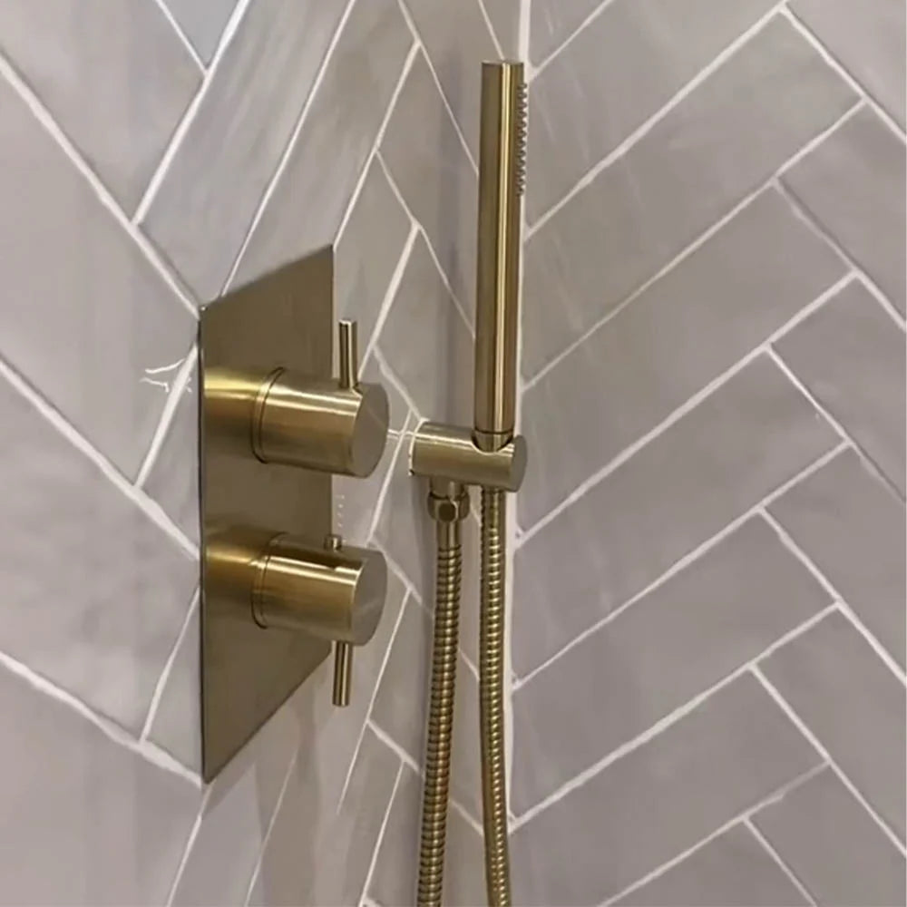 one outlet concealed shower mixer valve brushed brass 