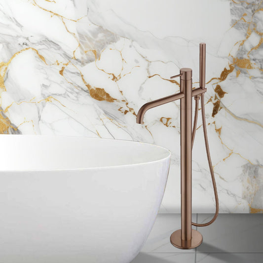 Floor-Standing Bath Shower Mixer with a Shower Handset- Brushed Bronze 1200