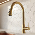 Brushed Gold Kitchen Mixer Tap with Pull Out Spray - Stainless Steel