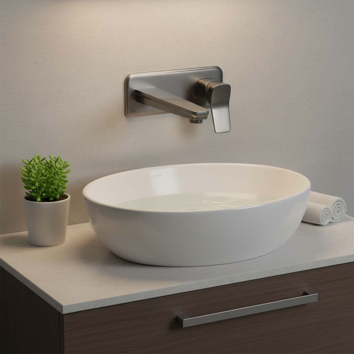 brushed black basin tap wall mounted  Main image
