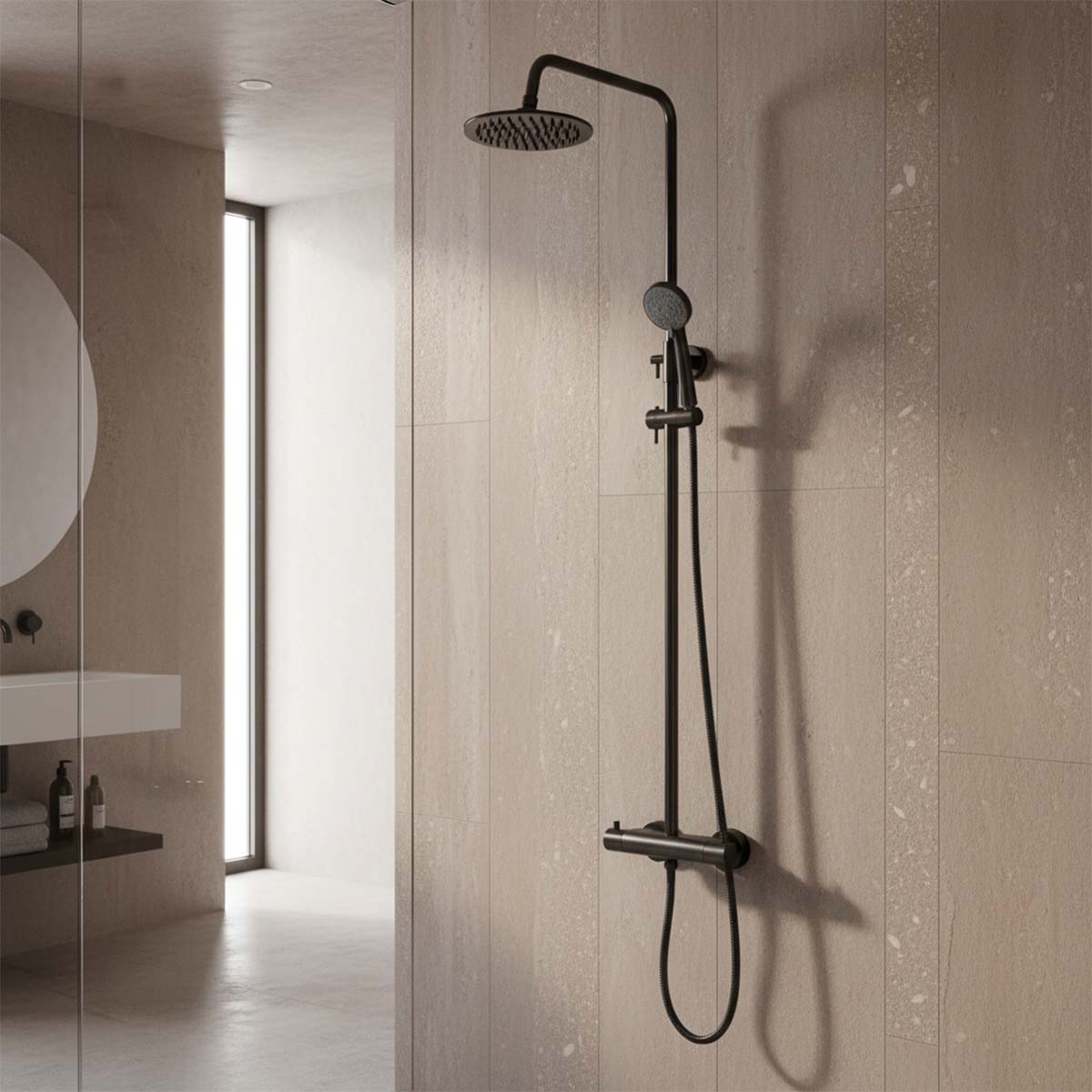 Black thermostatic shower system Main image