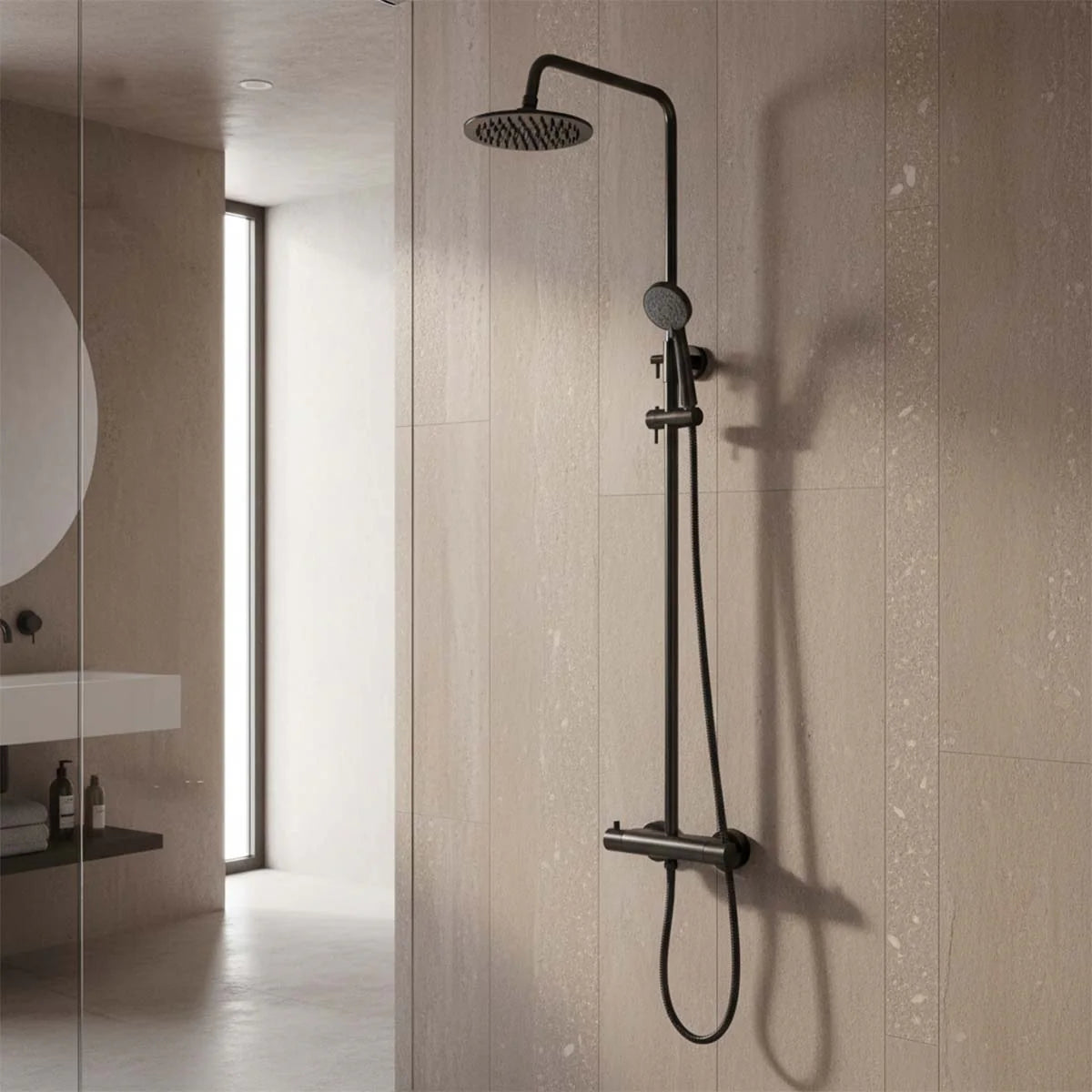 black exposed thermostatic shower 