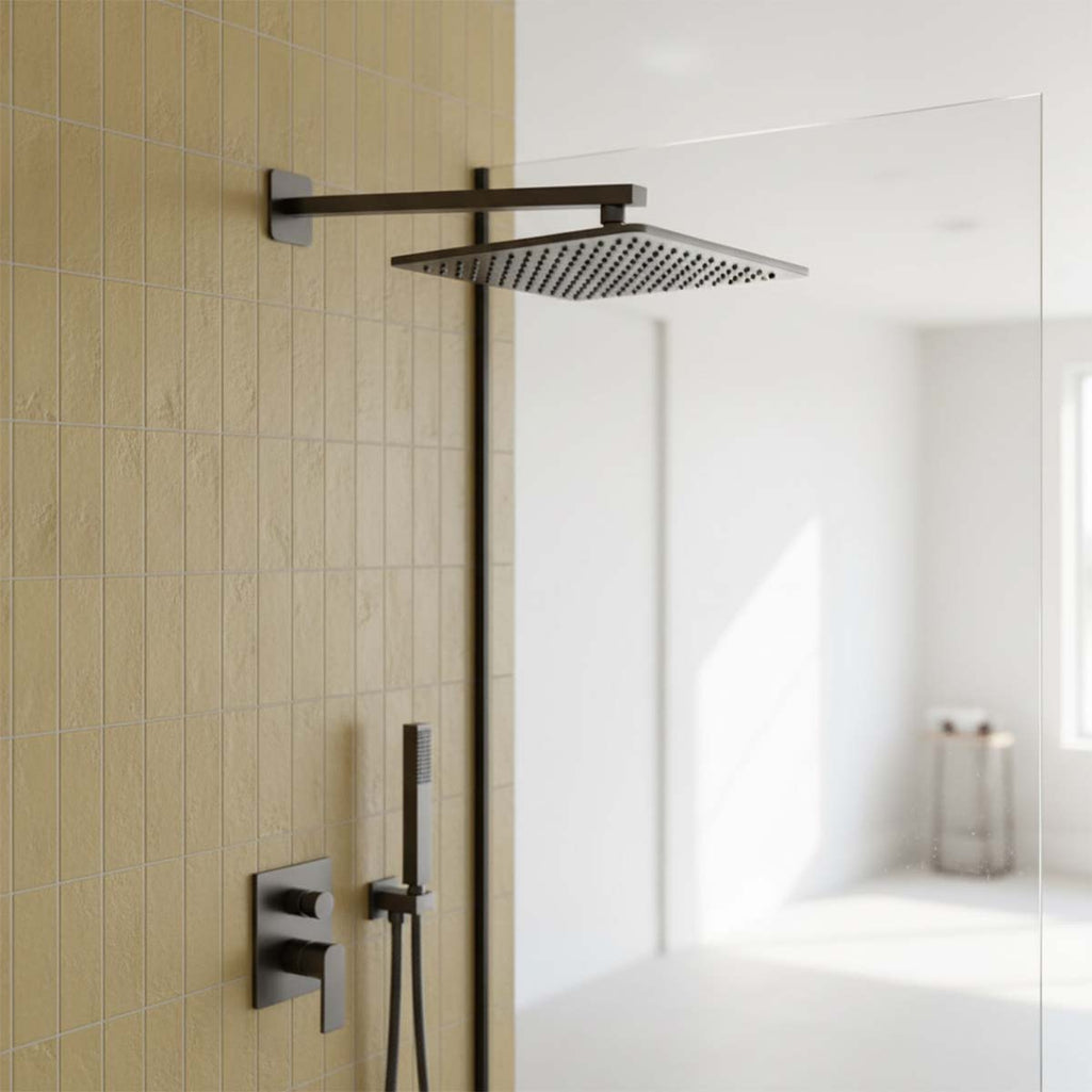 brushed black square wall mounted shower arm - 400mm 