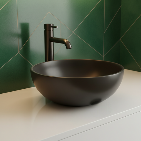 brushed black tall basin mixer tap