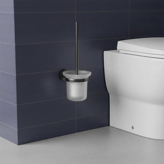 brushed black toilet brush holder with brush  Main image