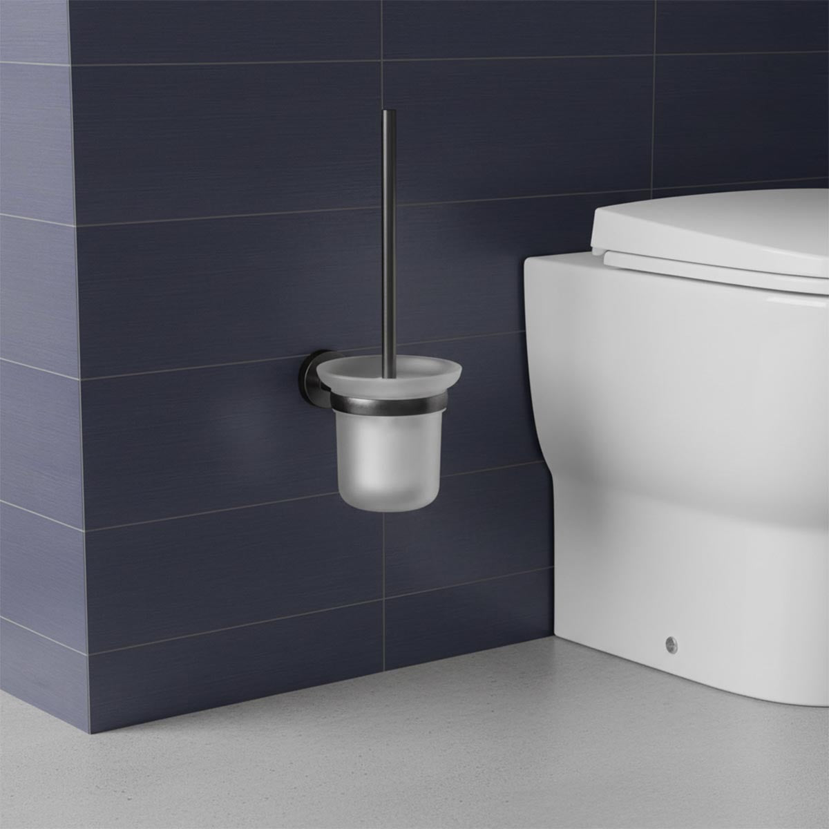 brushed black toilet brush holder with brush 