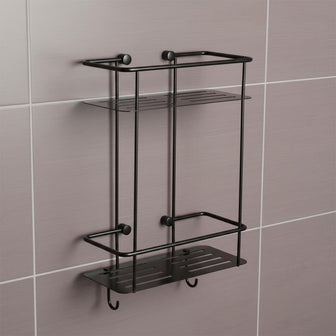 brushed black twin wall mounted shower basket  Main image