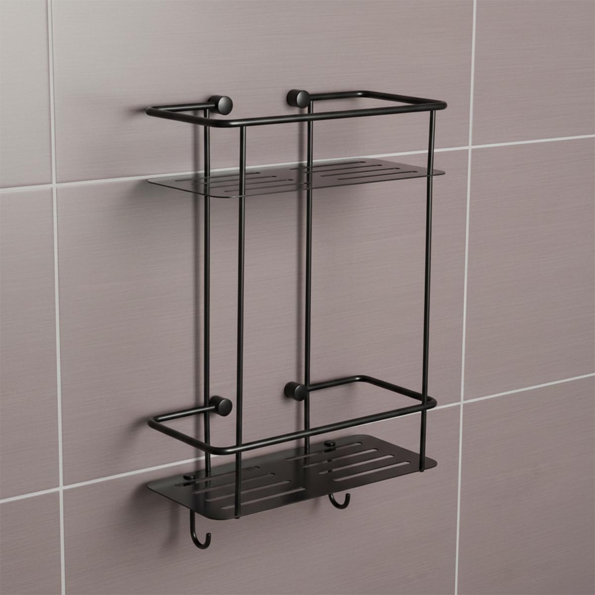 brushed black twin wall mounted shower basket 