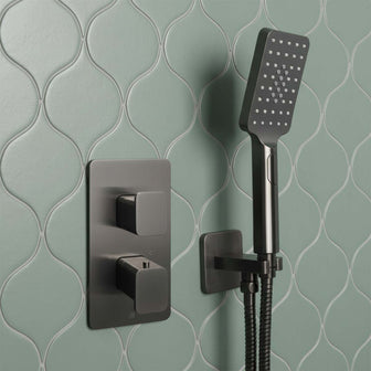 Black Thermostatic Concealed 2 Outlet Shower Valve Vertical Secondary image