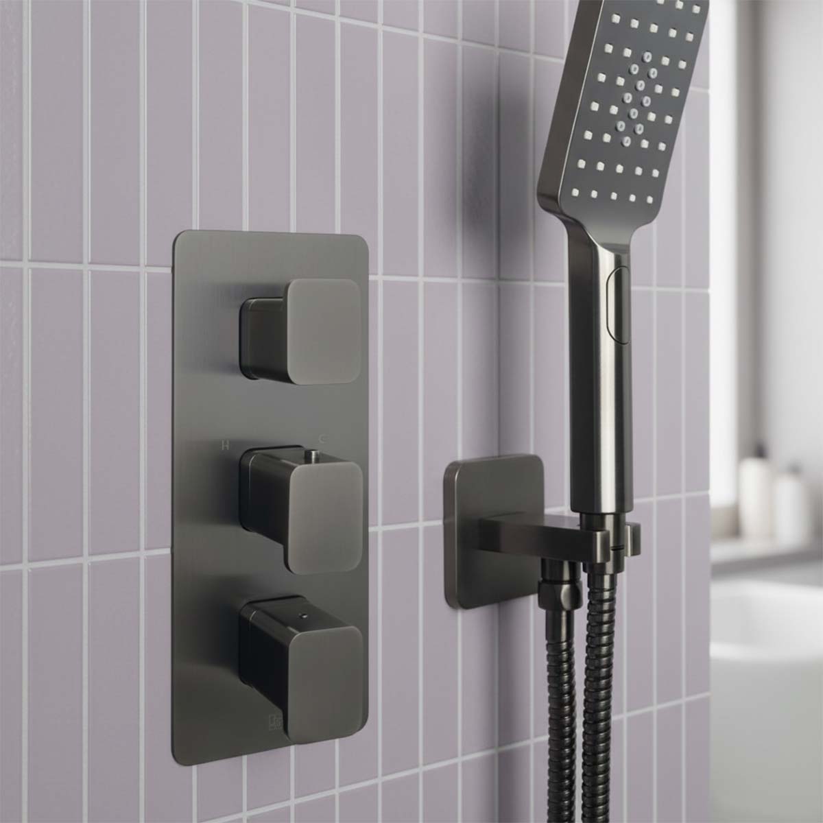 brushed black two way shower valve concealed vertical 