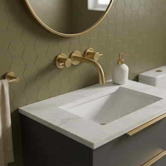 brushed brass 250mm wall mounted basin tap Main image