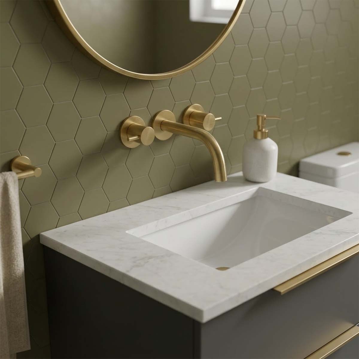 brushed brass 250mm wall mounted basin tap