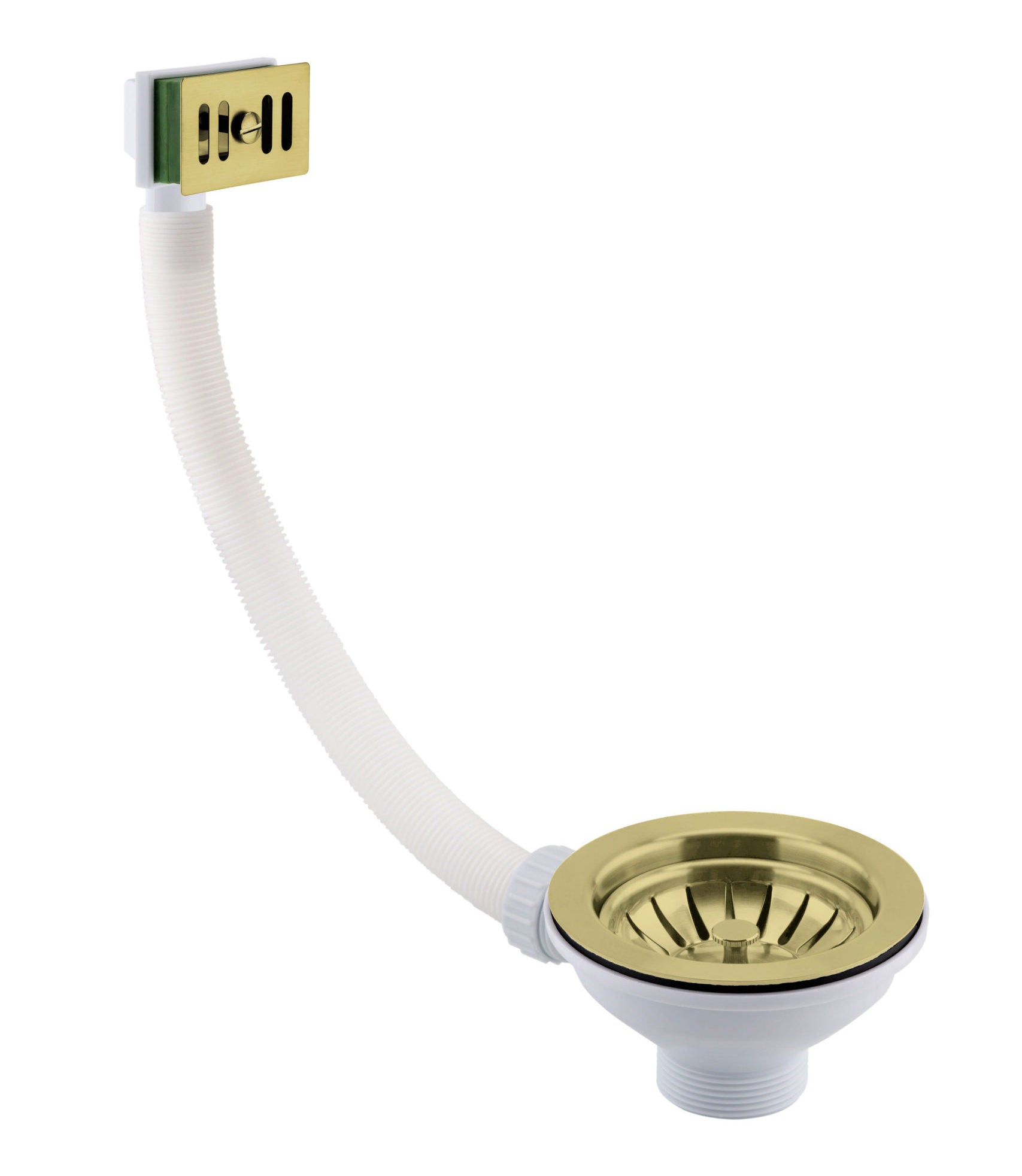 Gold Basket Strainer Kitchen Sink Waste with Overflow Pipe and Square Cover - 90mm Secondary image