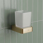 brushed brass and glass bathroom tumbler holder 