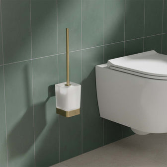 brushed brass and glass toilet brush holder set  Main image