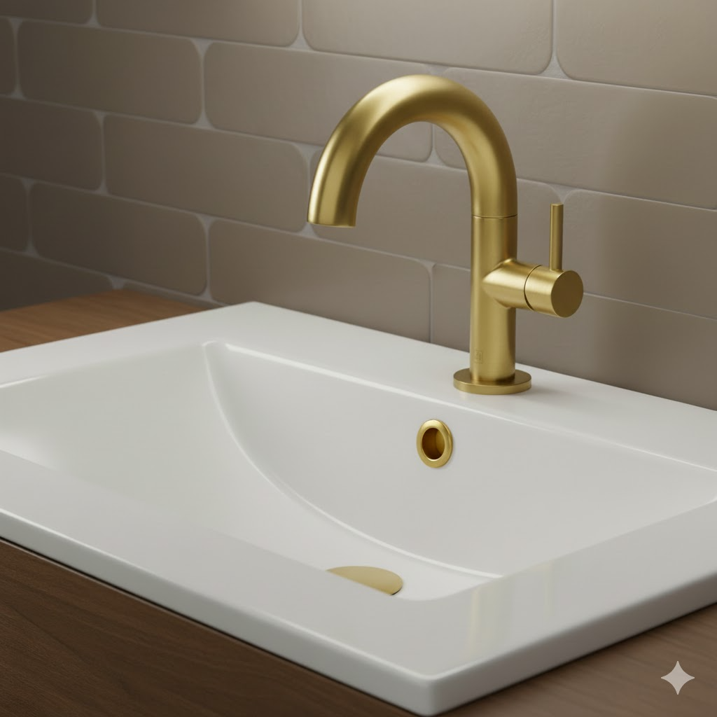 brushed brass basin tap with side lever