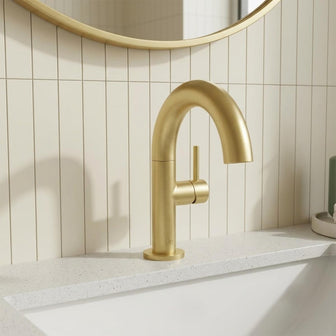 brushed brass basin tap with side lever Main image