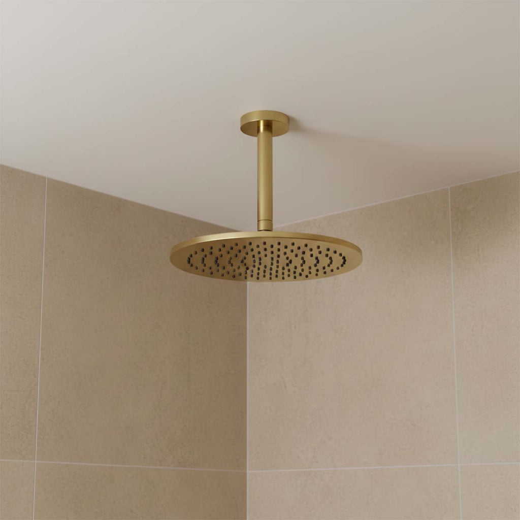 brushed brass ceiling shower head 200mm with shower arm 150mm