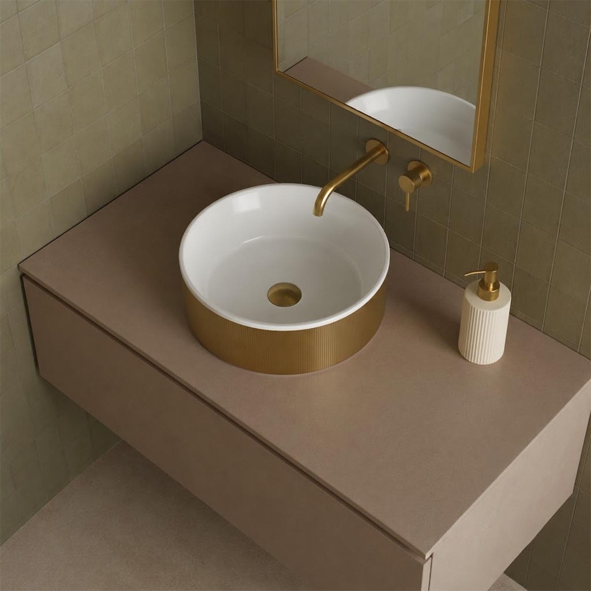 brushed brass ceramic counter top sink 