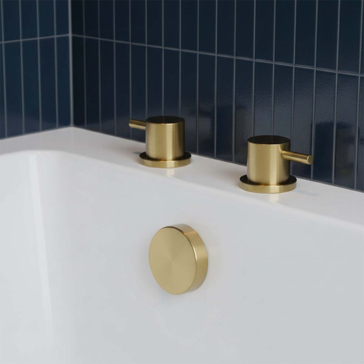 brushed brass deck mounted bath side valves