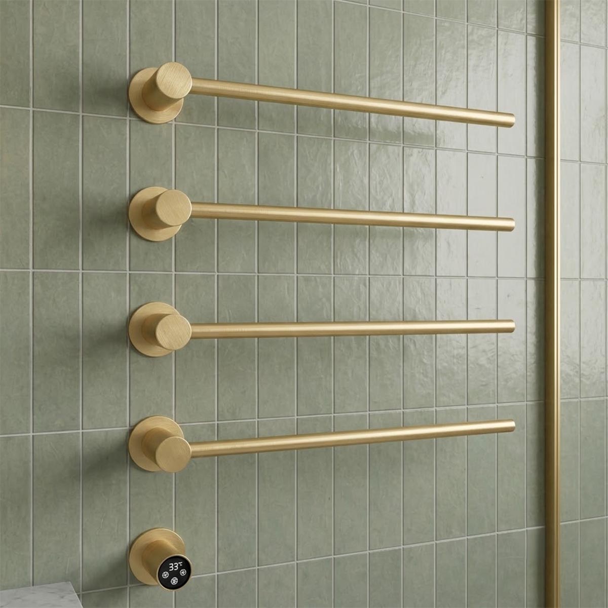 brushed brass designer towel rail with  open ended bars