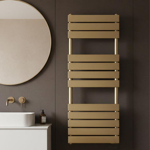 brushed brass dual fuel heated towel radiator 