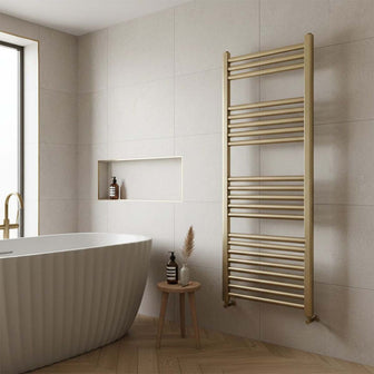 brushed brass dual fuel heated towel warmer 1200mm Main image