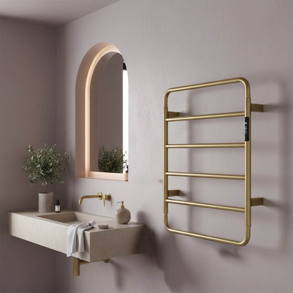 brushed brass electric heated towel heater
