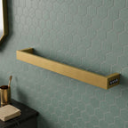 brushed brass electric heated towel warmer with thermostat