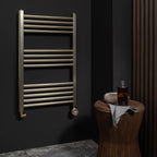 brushed brass electric towel radiator 