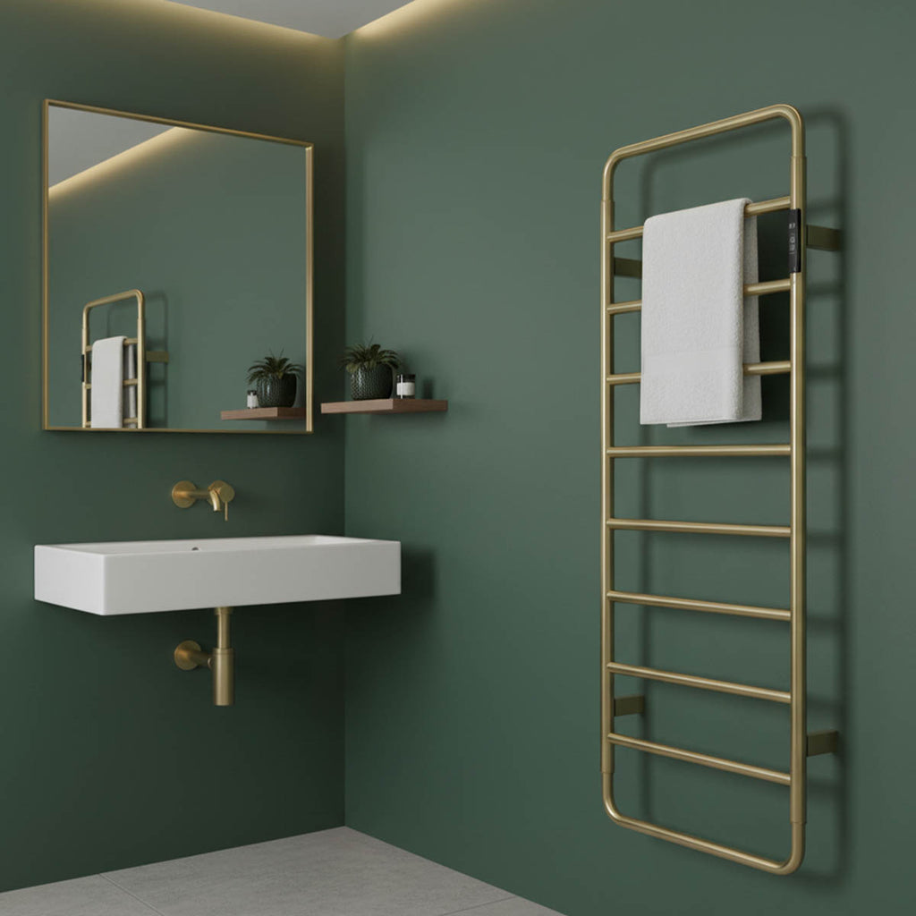 brushed brass electric towel rail