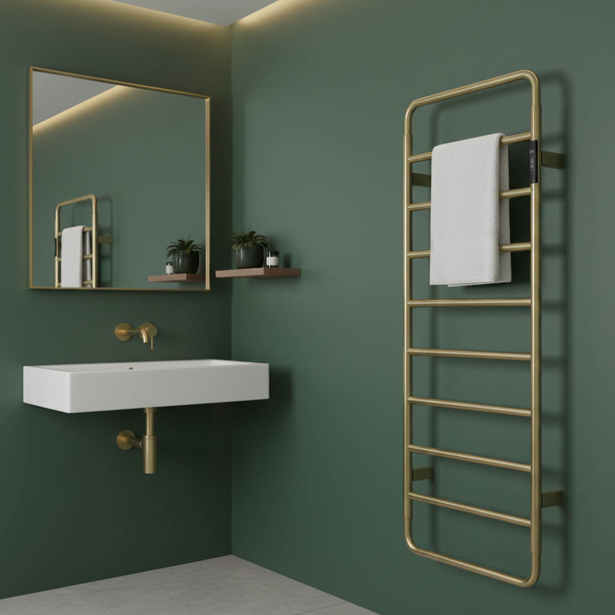 brushed brass electric towel rail