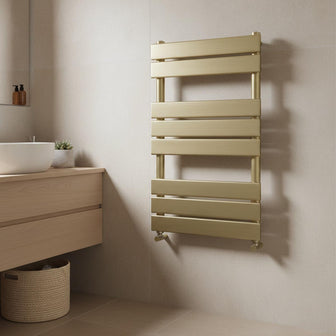 brushed brass flat bar towel radiator 800mm Main image