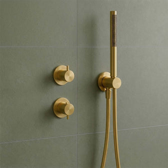 brushed brass handheld shower head with hose and holder  Main image