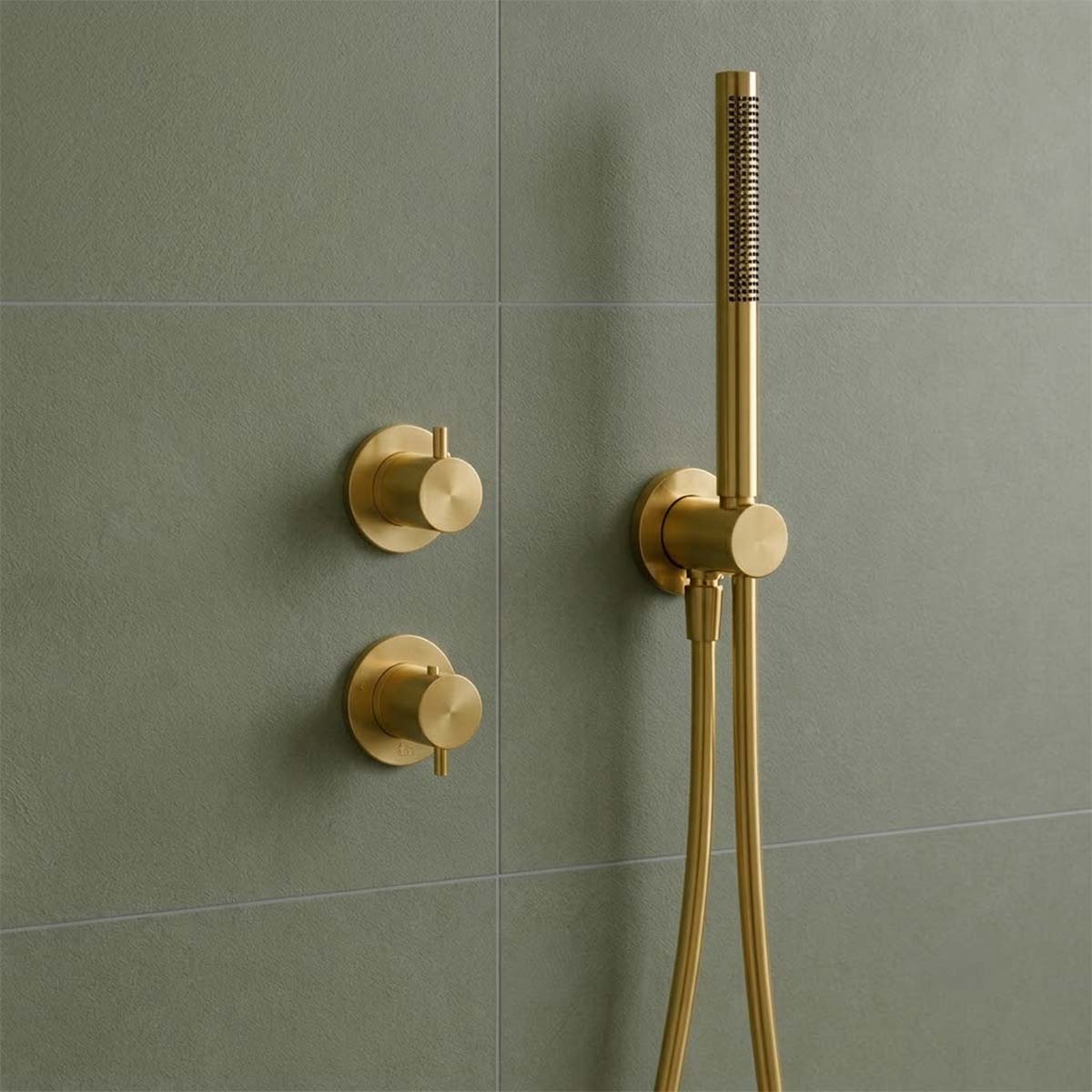 brushed brass handheld shower head with hose and holder 